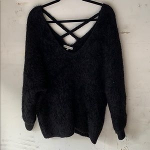 Pile jersey black sweater!-woven heart